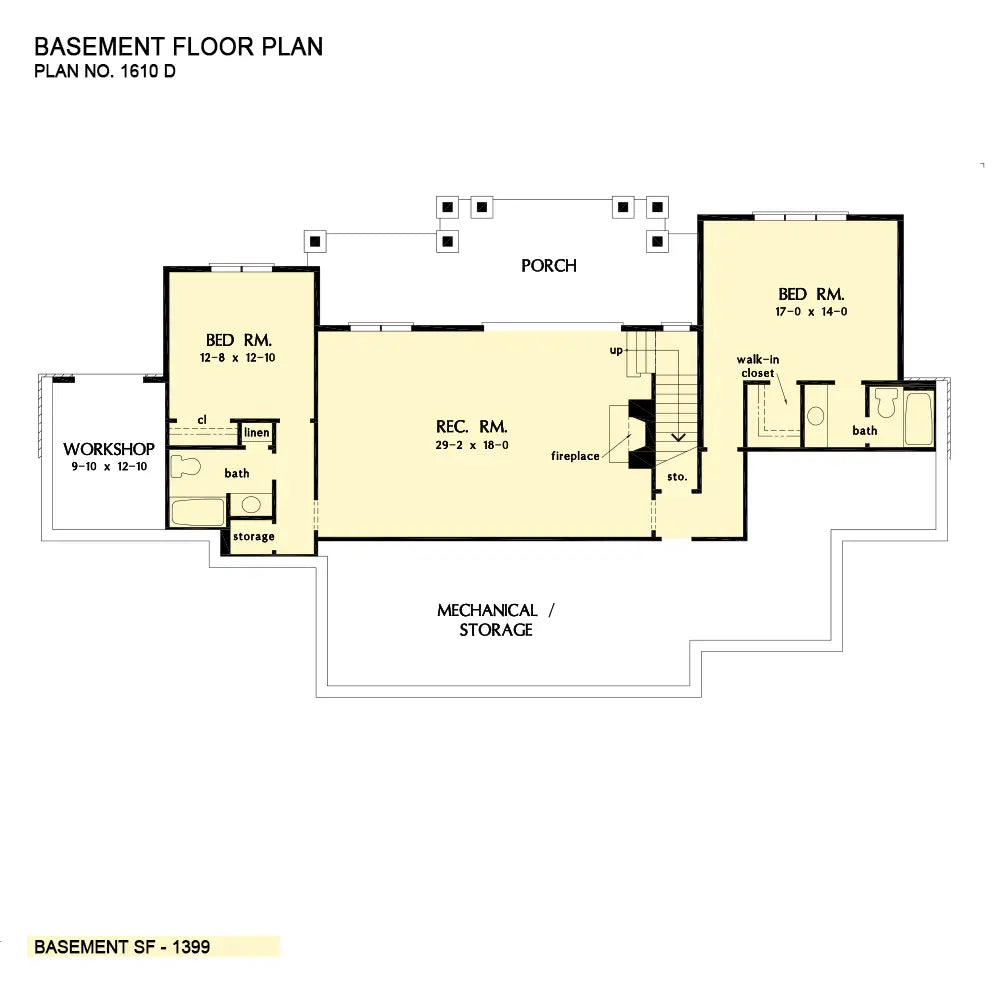 This is the basement floor plan image for walkout basement house plan 1610 The Nikolai