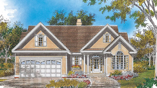 This is an illustration of the front of simple house plan 934 The Nora Springs