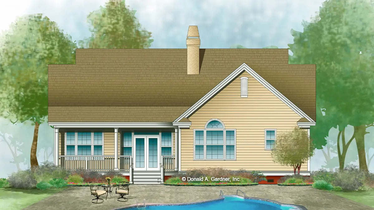  This is an illustration of the rear of narrow lot house plan 934 The Nora Springs