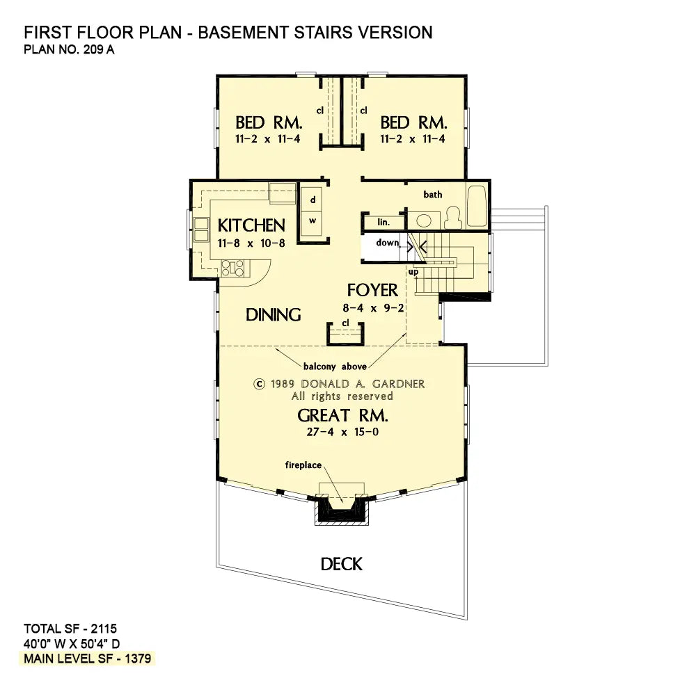 This is the first floor plan image for modern house plan 209 The Northwood if the home is built over a basement