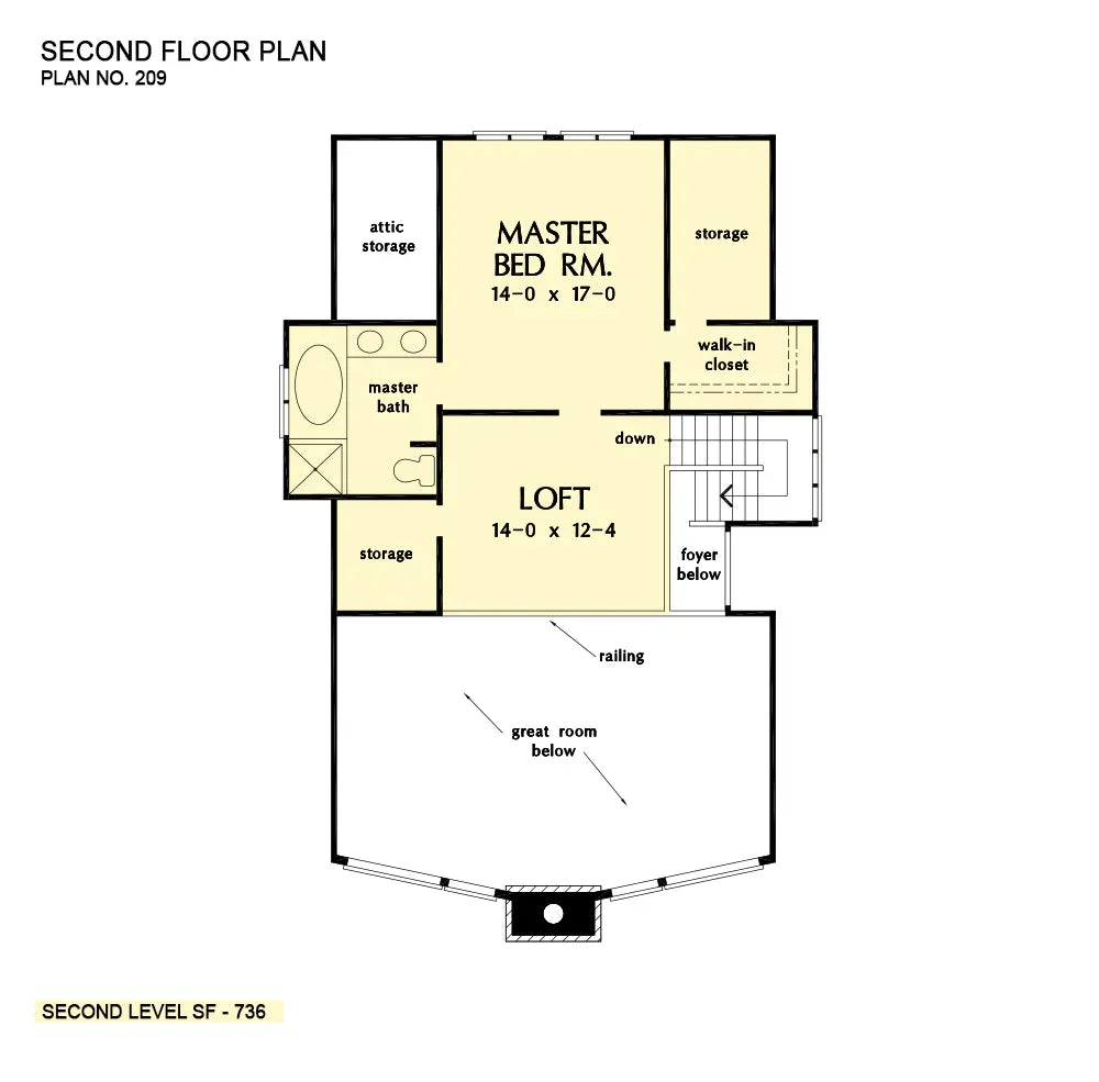 This is the second floor plan image for two story house plan 209 The Northwood