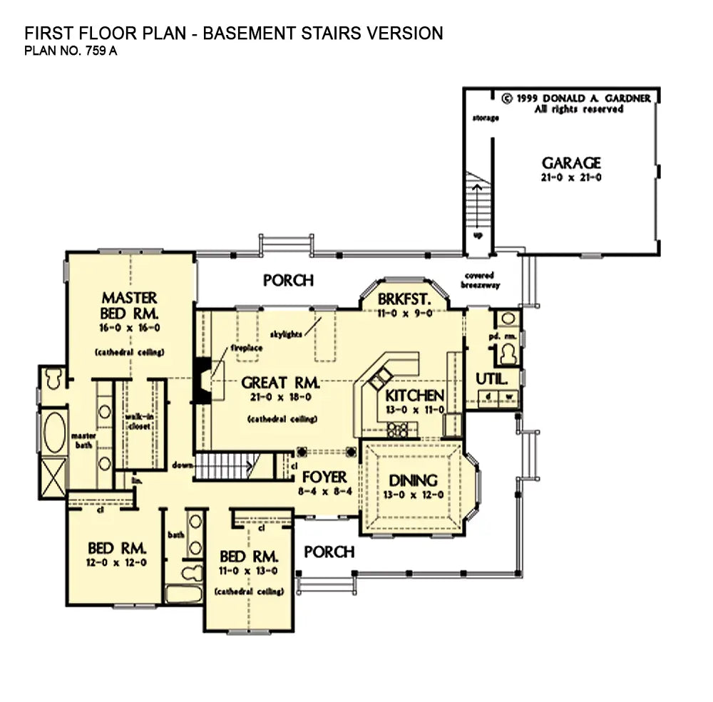 This is the first floor plan image for cottage house plan 759 The Northwyke if the home is built over a basement