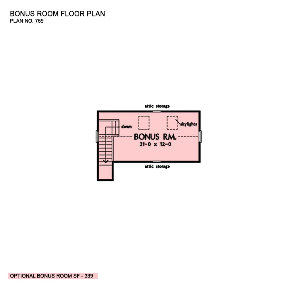 This is the bonus room floor plan image for traditional house plan 759 The Northwyke