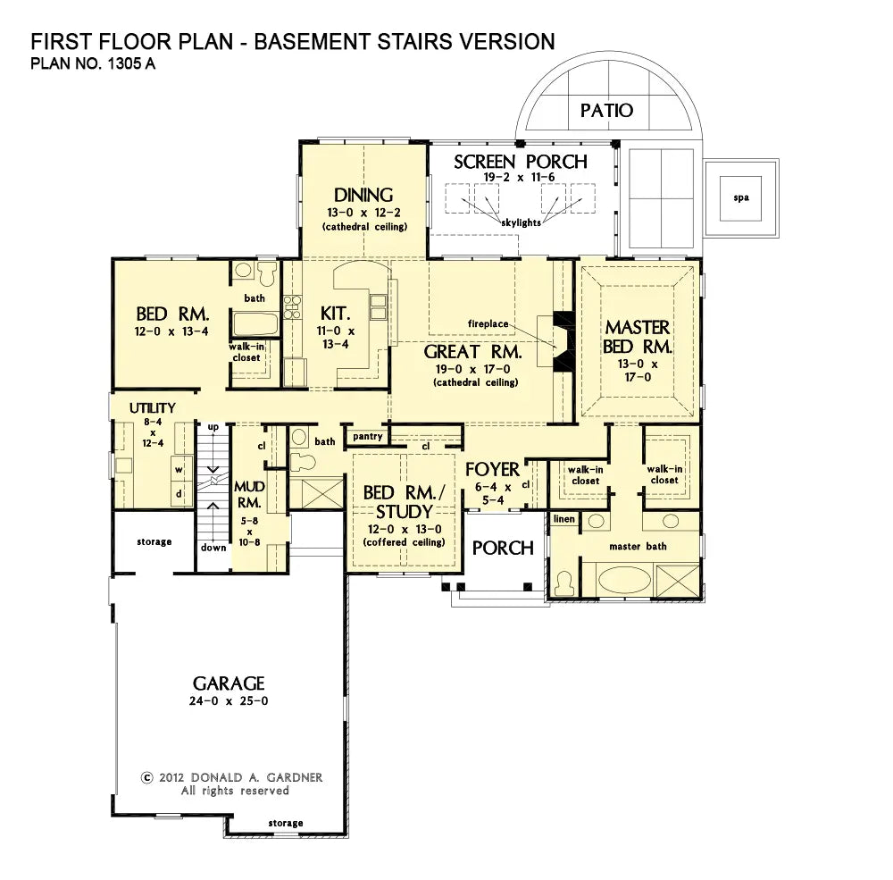 This is the first floor plan image for ranch house plan 1305 The Norton if the home is built over a basement