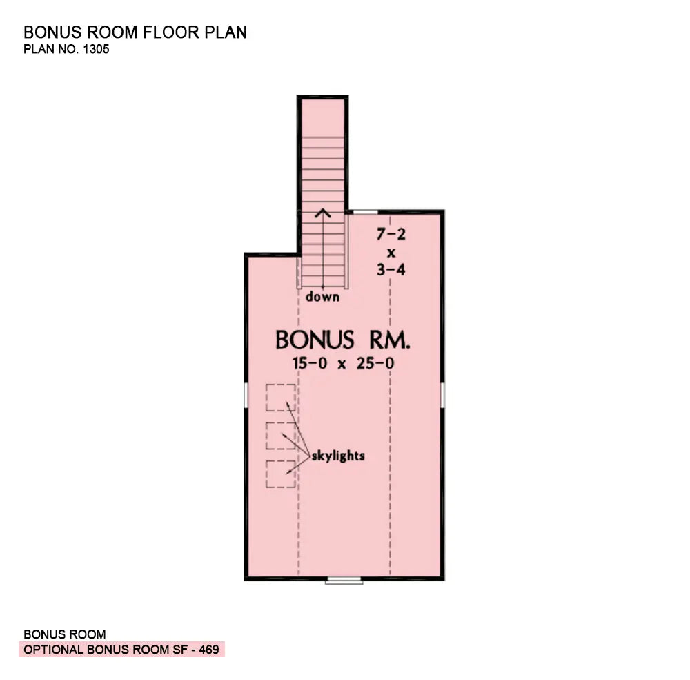 This is the bonus room floor plan image for three bedroom house plan 1305 The Norton