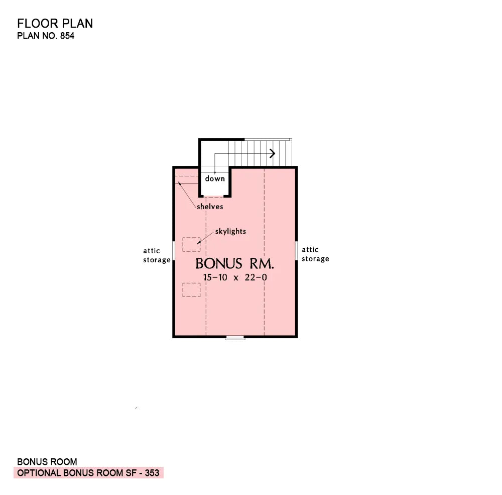 This is the bonus room floor plan image for traditional house plan 854 The Nottingham