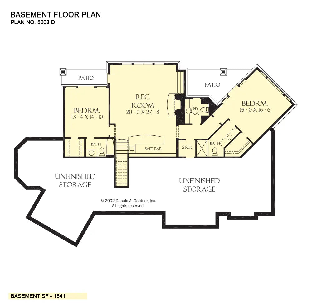 This is the basement floor plan image for walkout basement house plan 5003 The Oak Abbey