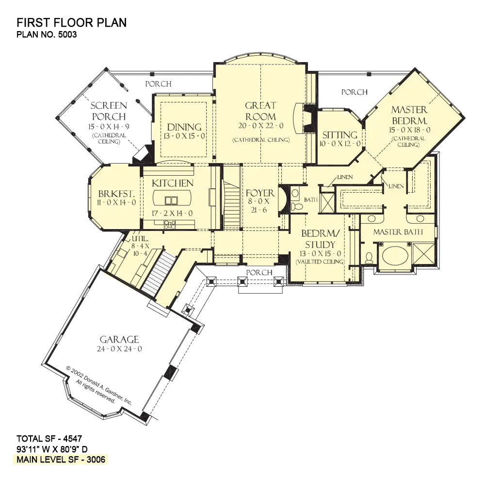 This is the first floor plan image for luxury house plan 5003 The Oak Abbey