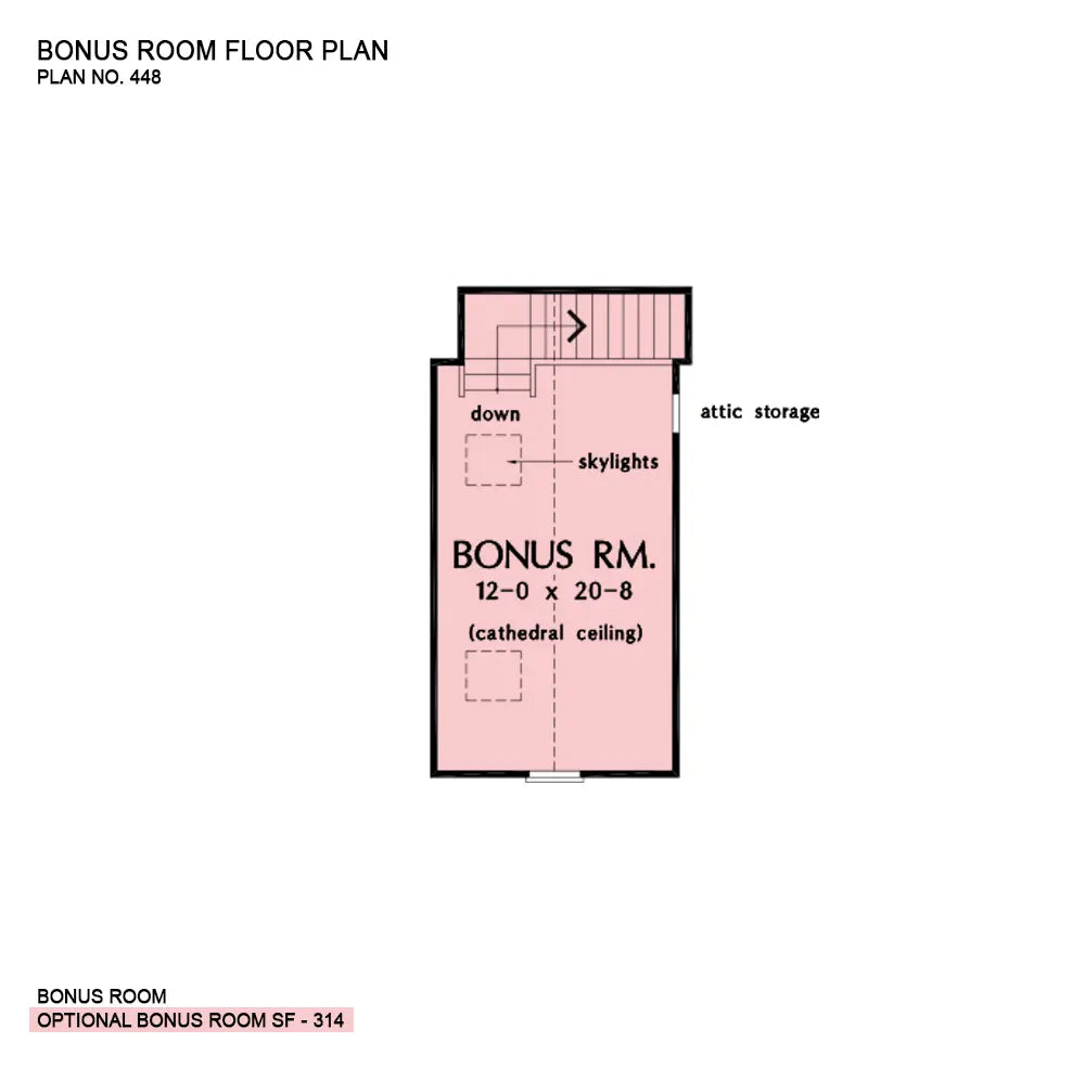 This is the bonus room floor plan image for three bedroom house plan 448 The Oak Grove