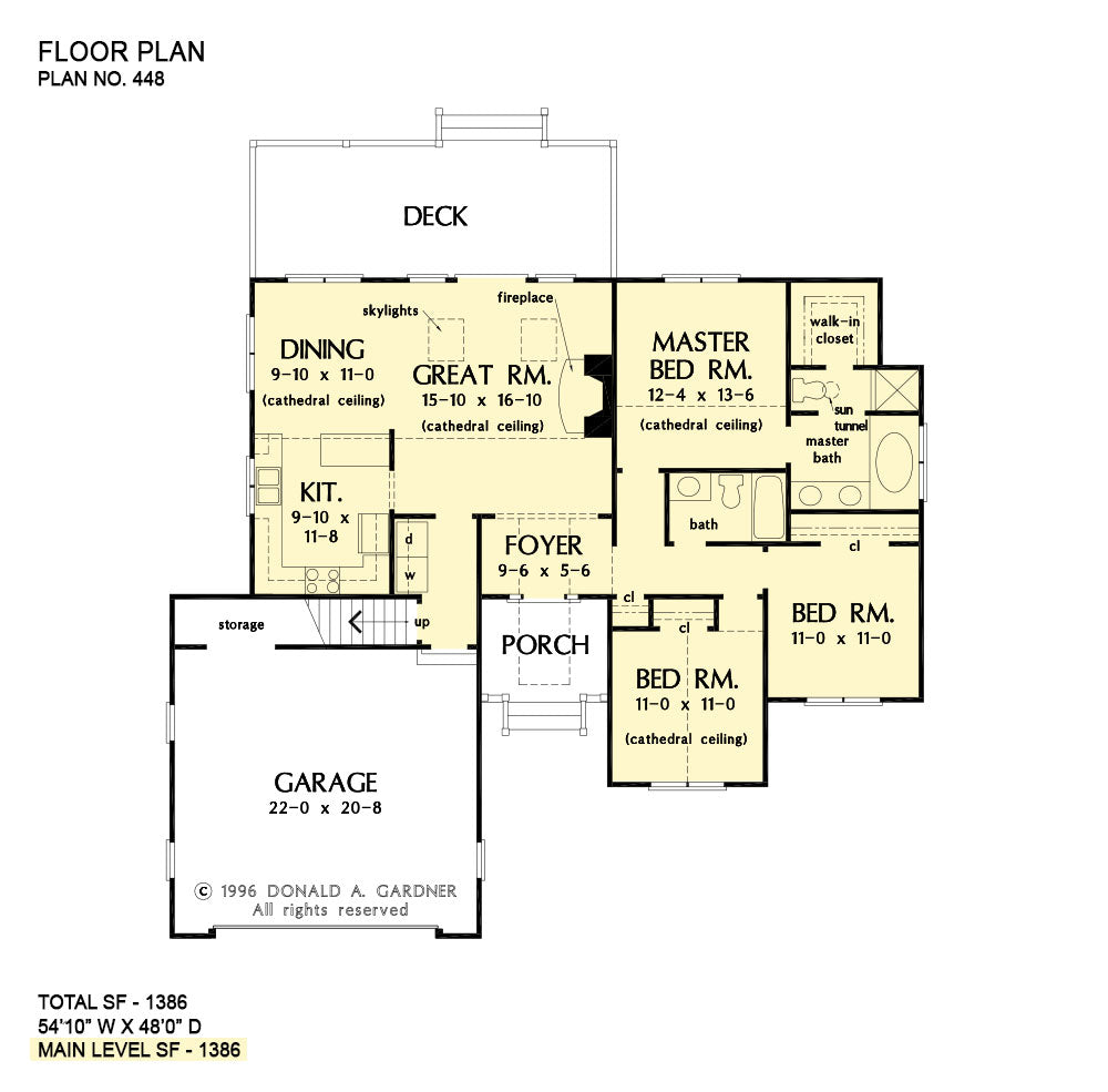 This is the first floor plan image for small house plan 448 The Oak Grove