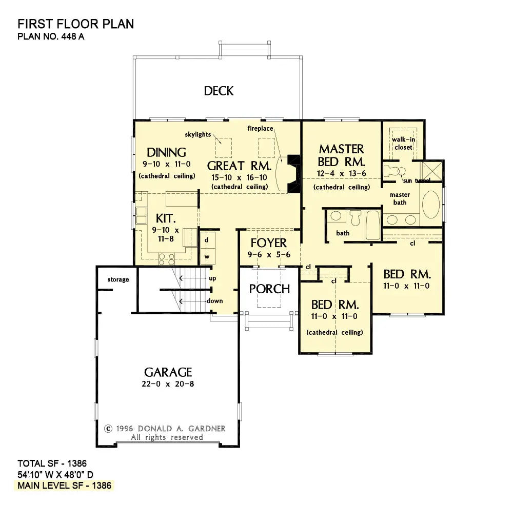 This is the first floor plan image for small house plan 448 The Oak Grove