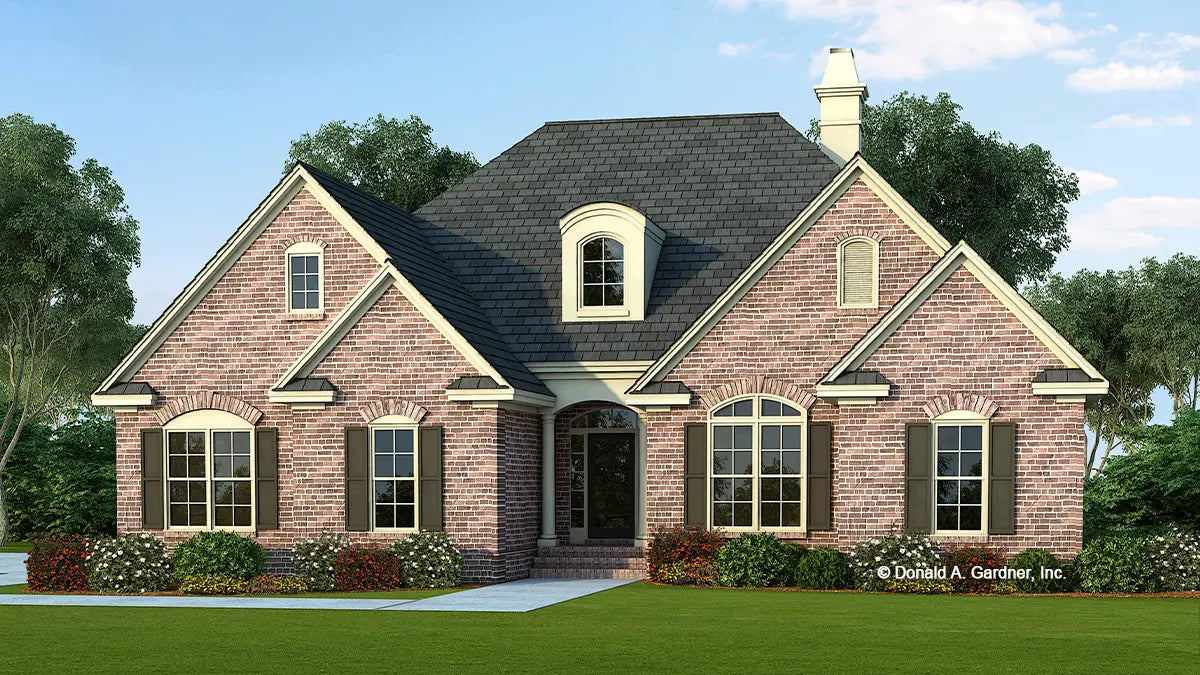 This is an illustration of the front of traditional house plan 518 The Oglethorpe