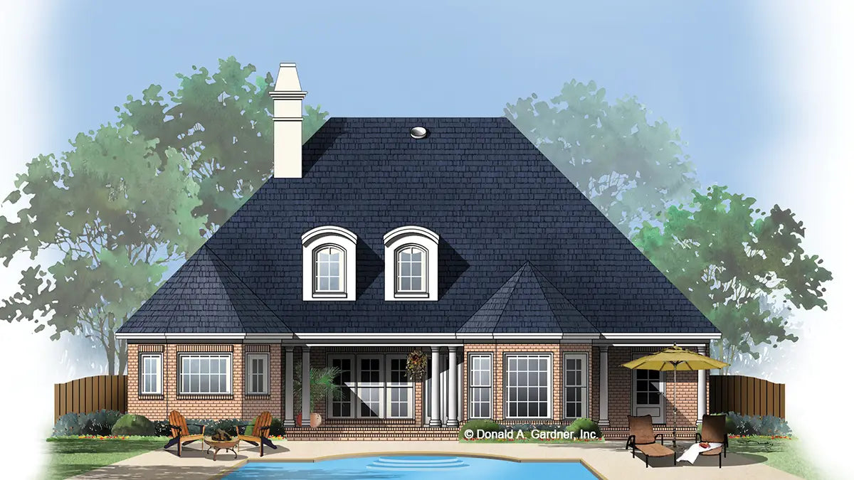 This is an illustration of the rear of brick house plan 518 The Oglethorpe