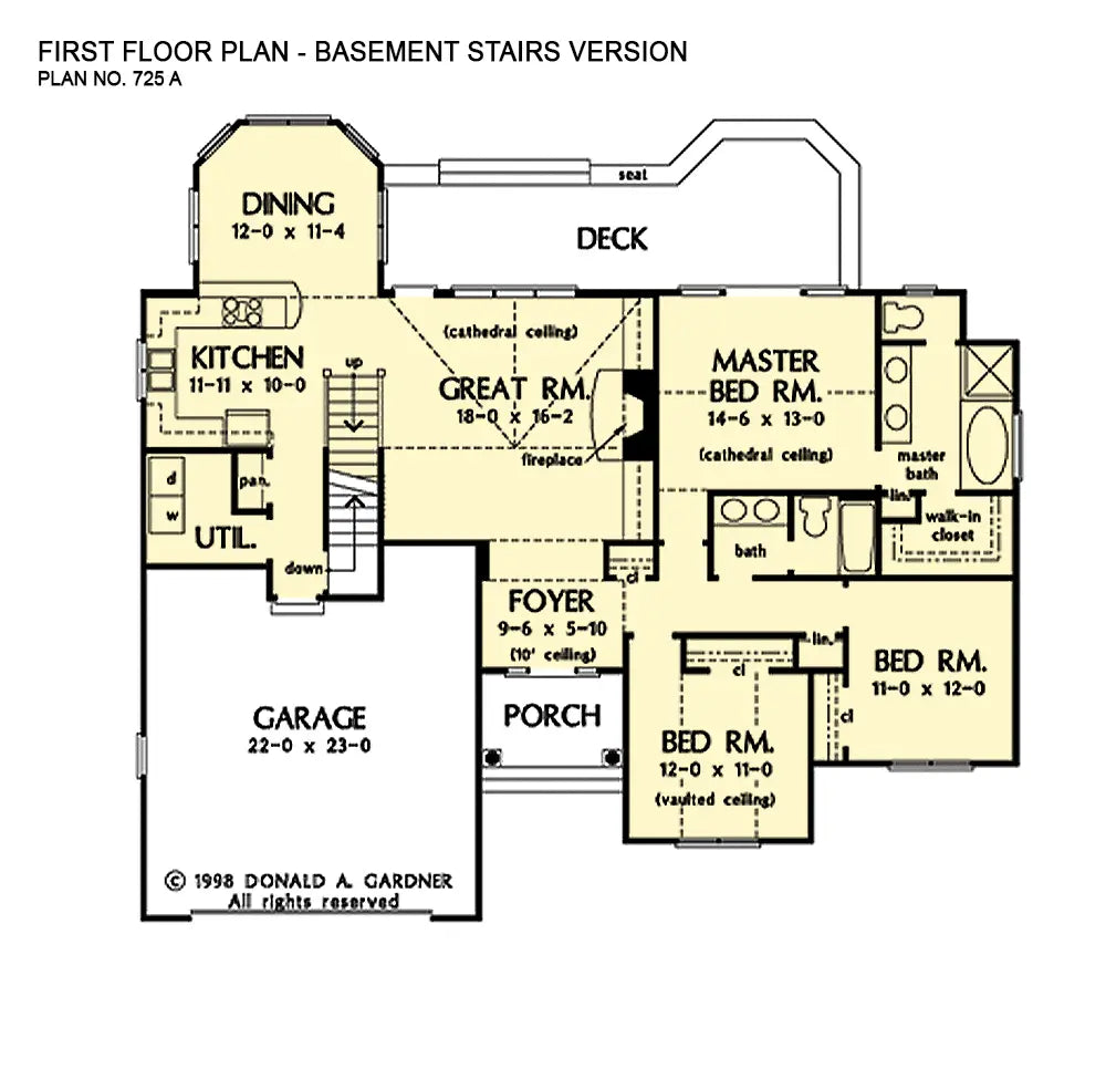 This is the first floor plan image for simple house plan 725 The Olivia if the home is built over a basement