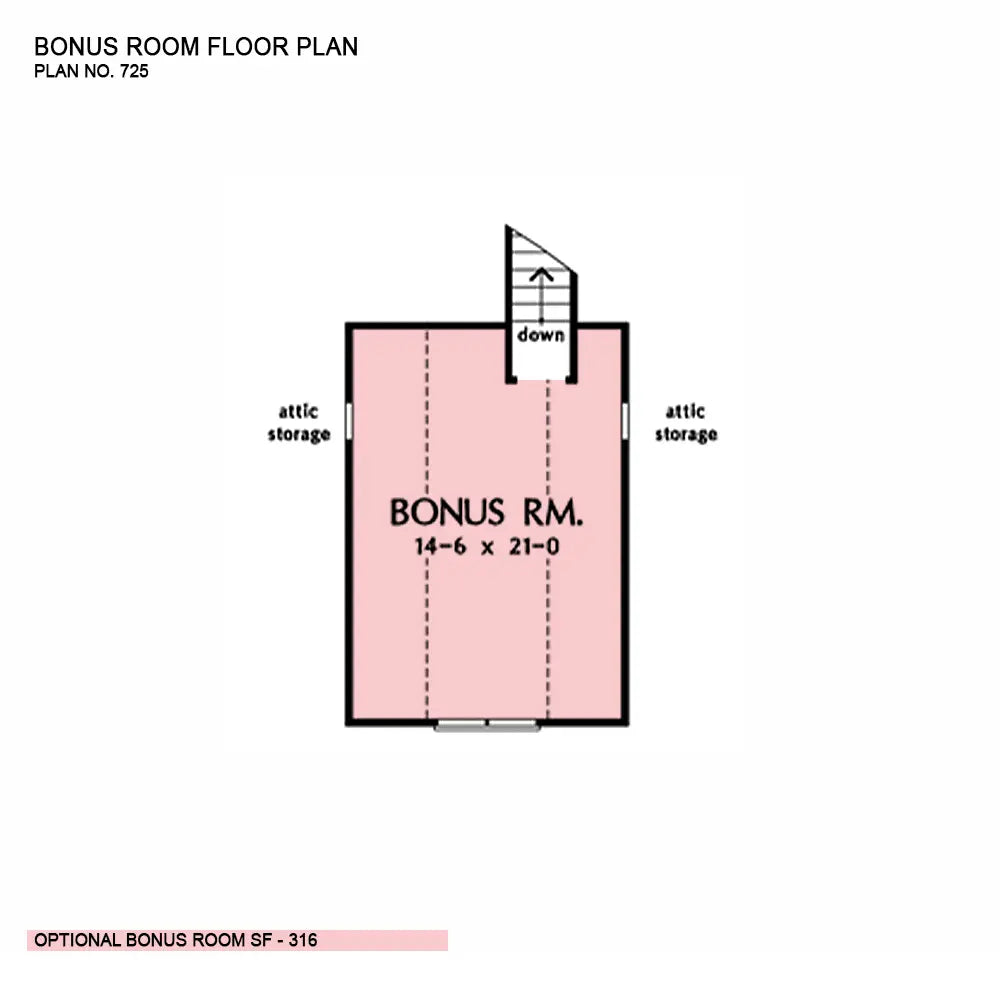 This is the bonus room floor plan image for ranch house plan 725 The Olivia