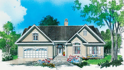 This is an illustration of the front of small house plan 725 The Olivia