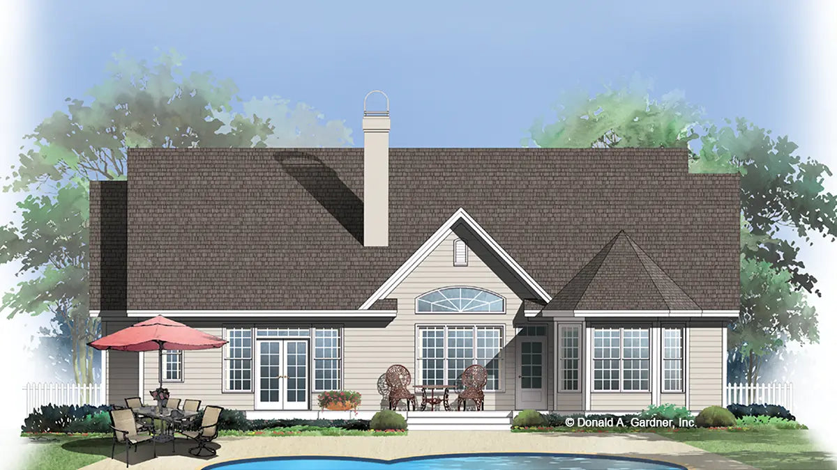 This is an illustration of the rear of simple house plan 725 The Olivia