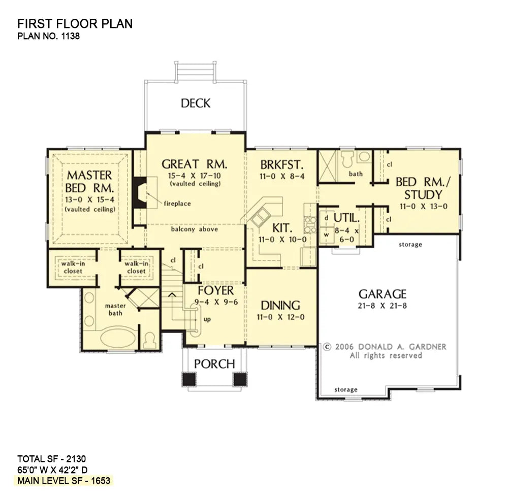 This is the first floor plan image for four bedroom house plan 1138 The Oneale