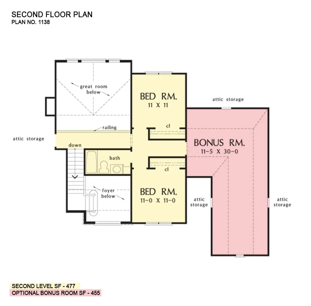 This is the second floor plan image for European house plan 1138 The Oneale