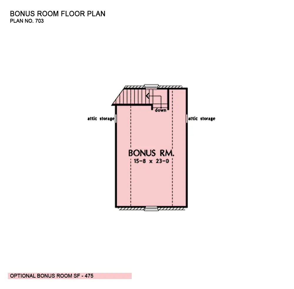 This is the bonus room floor plan image for three bedroom house plan 703 The Orchard Park