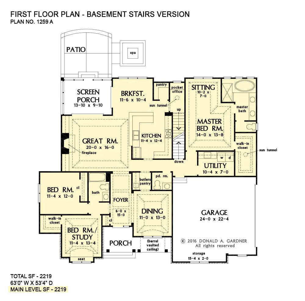 This is the first floor plan image for house plan 1259 The Orwell if the home is built over a basement