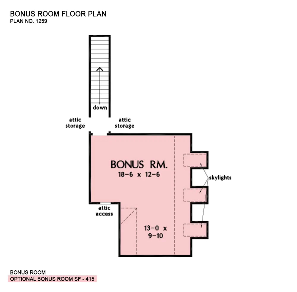 This is the bonus room floor plan image for house plan 1259 The Orwell