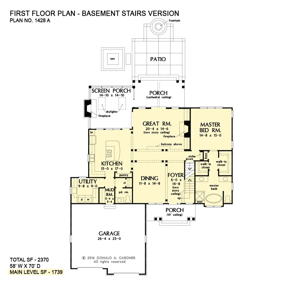 This is the first floor plan image for two story house plan 1428 The Oscar if the home is built over a basement