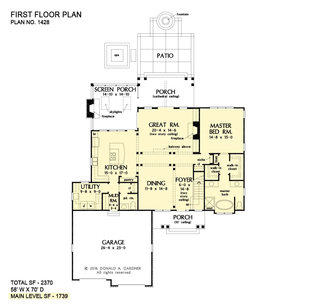 This is the first floor plan image for cottage house plan 1428 The Oscar