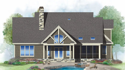 This is an illustration of the rear of two story house plan 1428 The Oscar