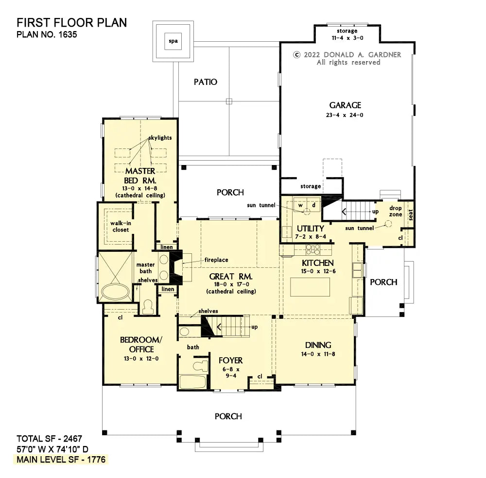 This is the first floor plan image for four bedroom house plan 1635 The Otis