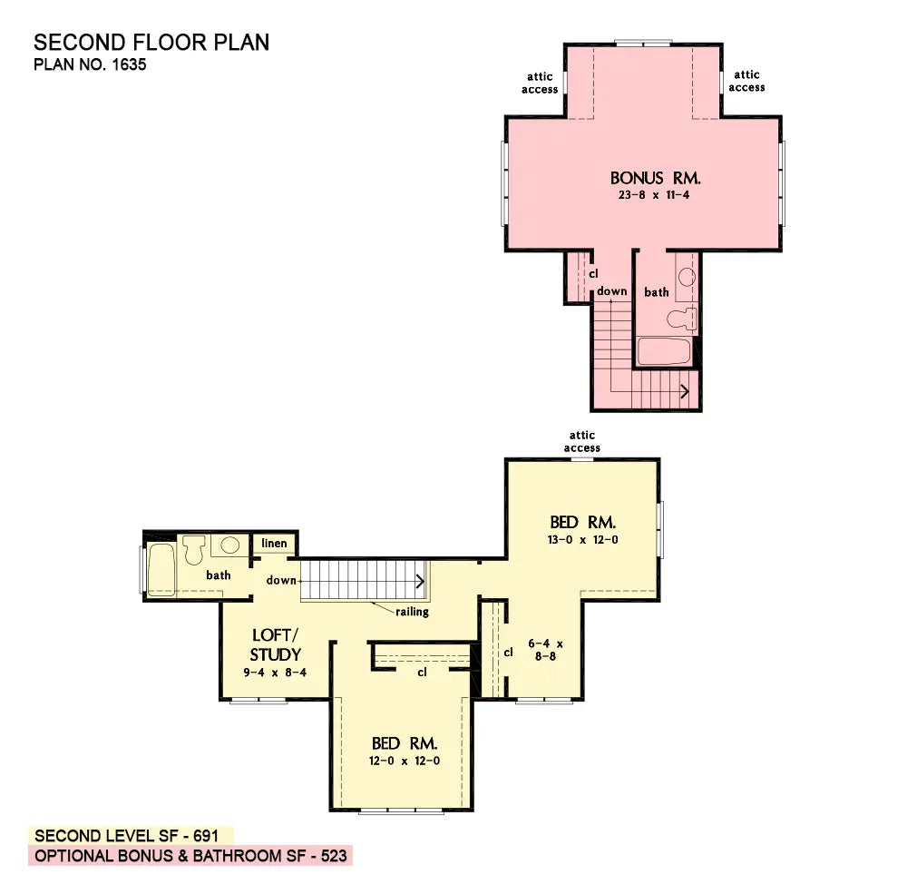 This is the second floor plan image for farmhouse plan 1635 The Otis