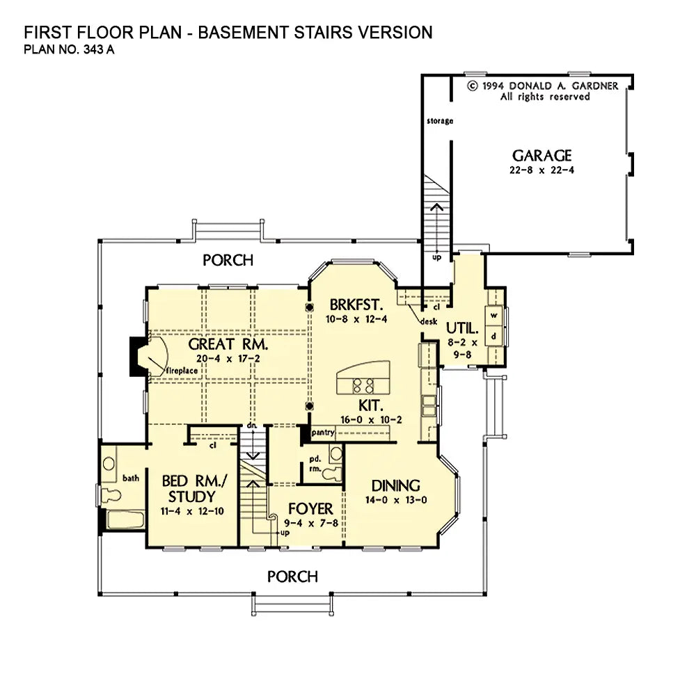 This is the first floor plan image for country house plan 343 The Ottewell if the home is built over a basement