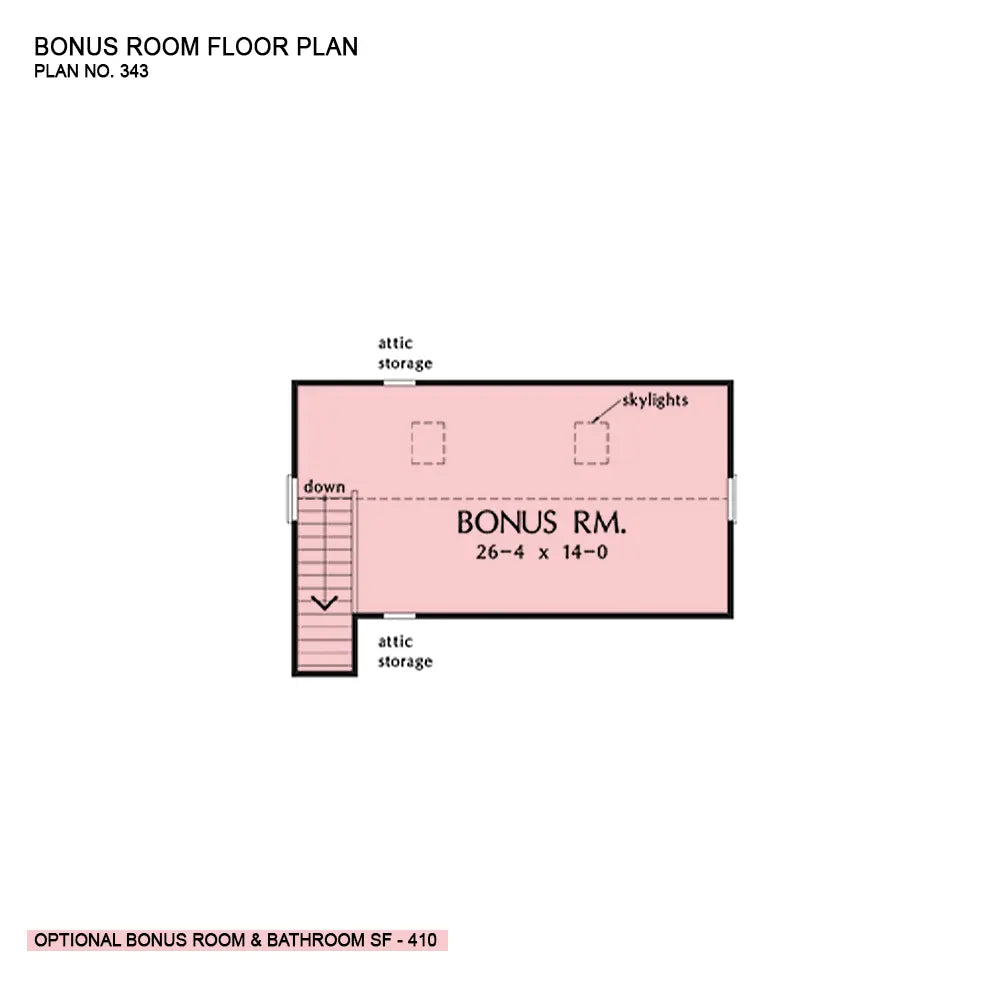 This is the bonus room floor plan image for four bedroom house plan 343 The Ottewell