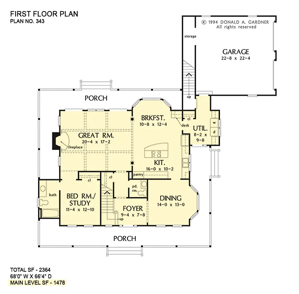 This is the first floor plan image for southern living house plan 343 The Ottewell