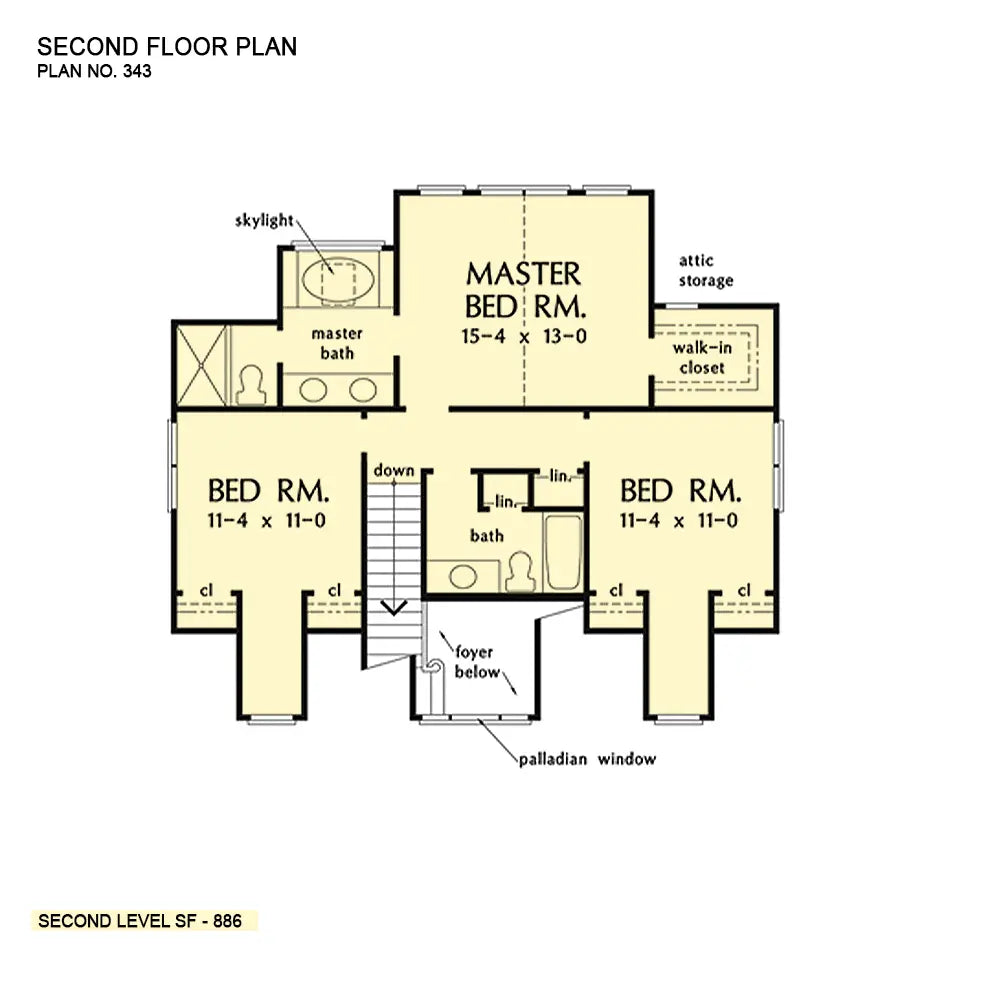 This is the second floor plan image for four bedroom house plan 343 The Ottewell