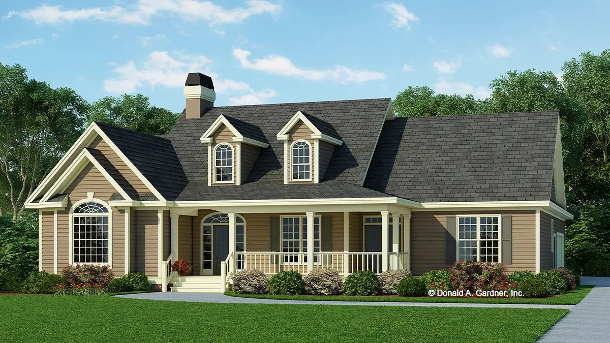 This is an illustration of the front of country house plan 539 The Overbrook