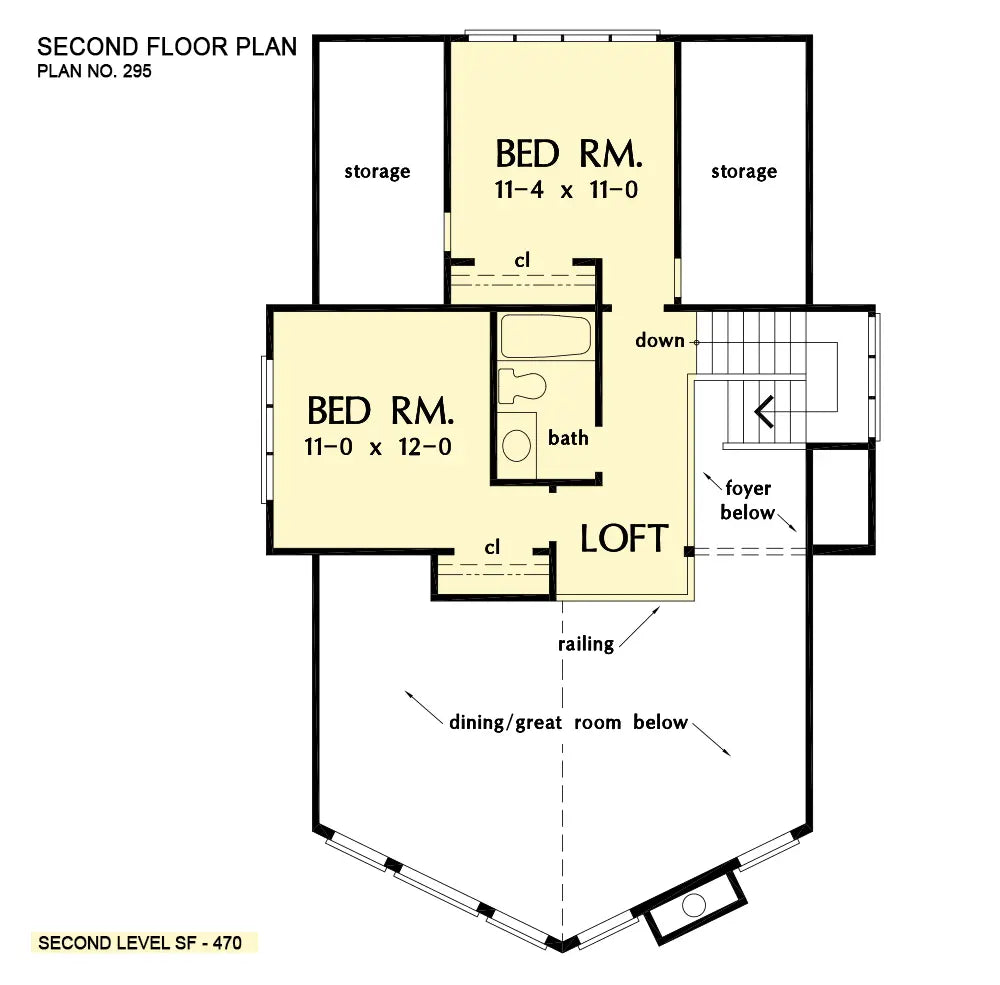 This is the second floor plan image for cabin house plan 295 The Overlea