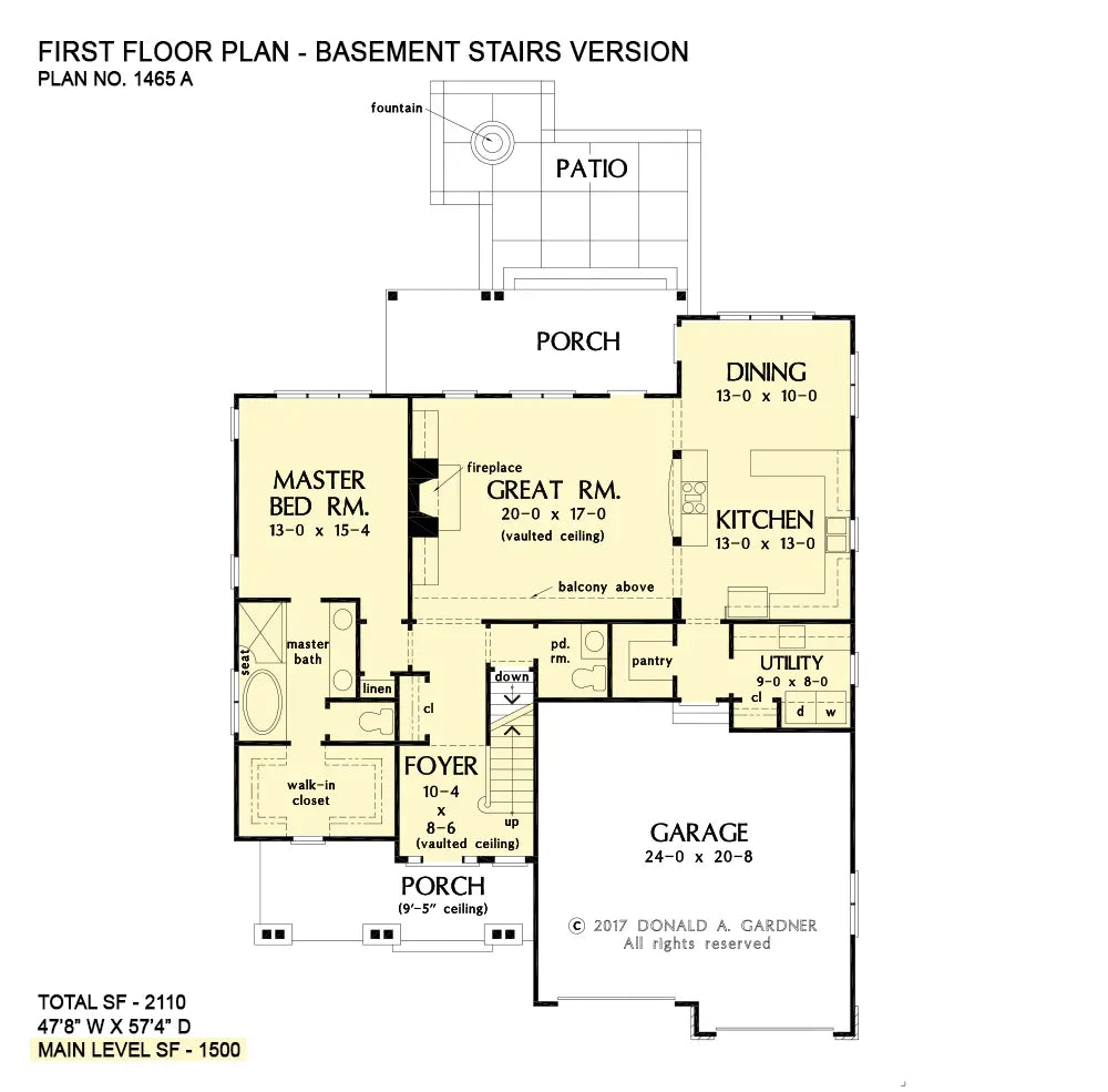 This is the first floor plan image for two story house plan 1465 The Oxley if the home is built over a basement