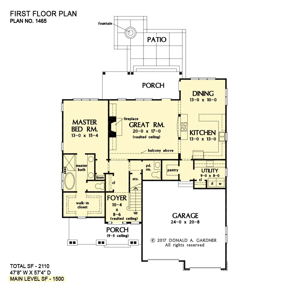 This is the first floor plan image for cottage house plan 1465 The Oxley