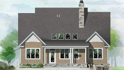 This is an illustration of the rear of two story house plan 1465 The Oxley