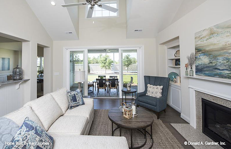 Glass patio doors in the great room. The Padgett plan 1124.