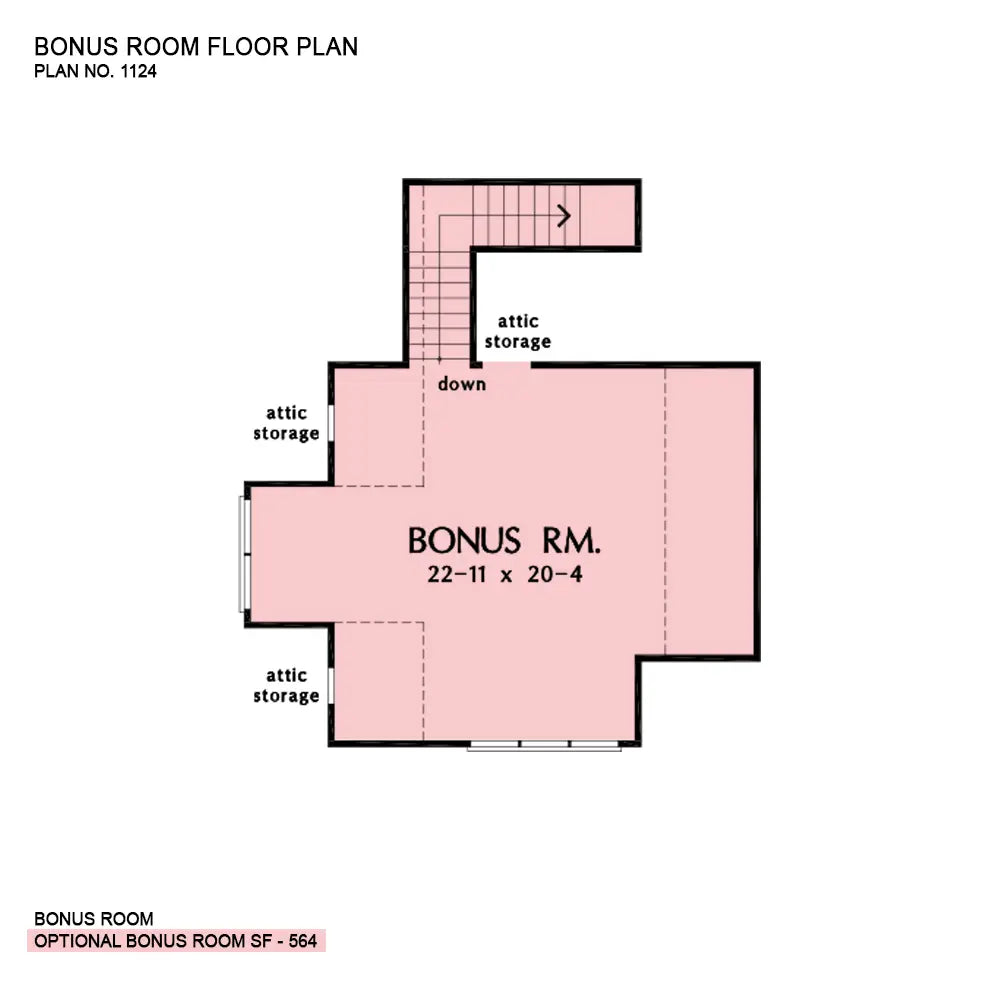 This is the bonus room floor plan image for cottage house plan 1124 The Padgett