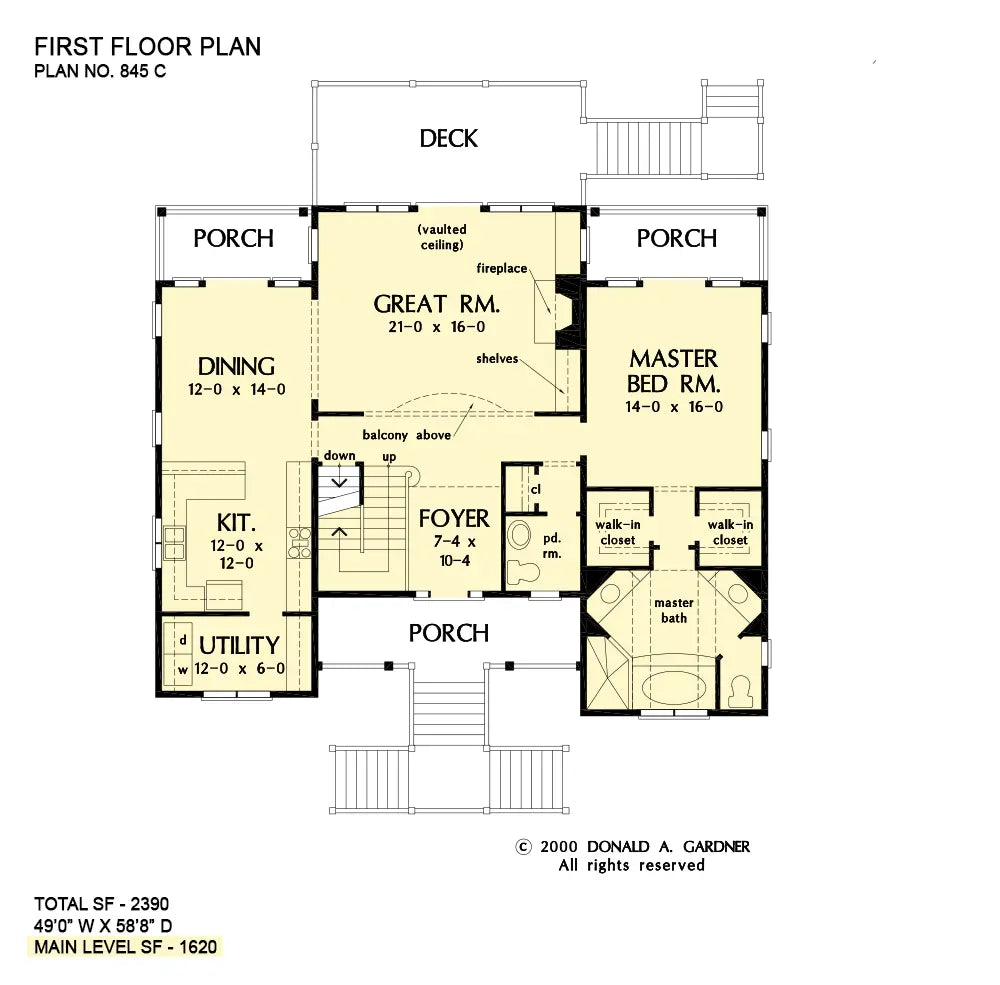 This is the first floor plan image for beach house plan 845 The Palm Lily