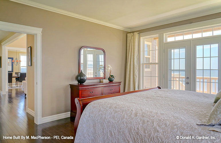 Glass patio doors in the master bedroom. The Palm Lily plan 845. 