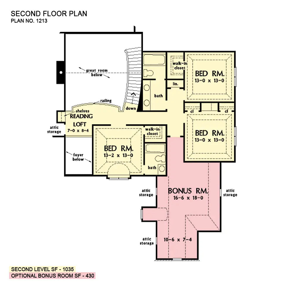 This is the second floor plan image for two story house plan 1213 The Palmeri