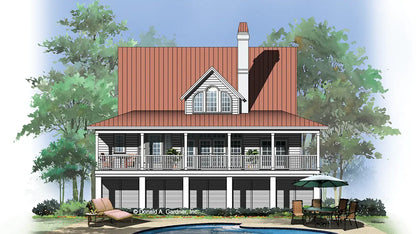 This is an illustration of the rear of beach house plan 737 The Palmetto