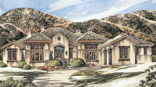 This is an illustration of the front of southwestern house plan 1010 The Paloma 