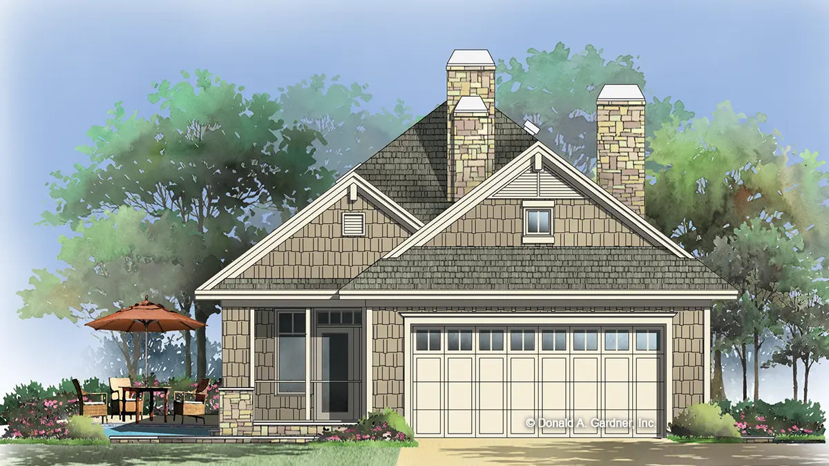 Rear garage view illustration. The Park Ridge plan 1235.