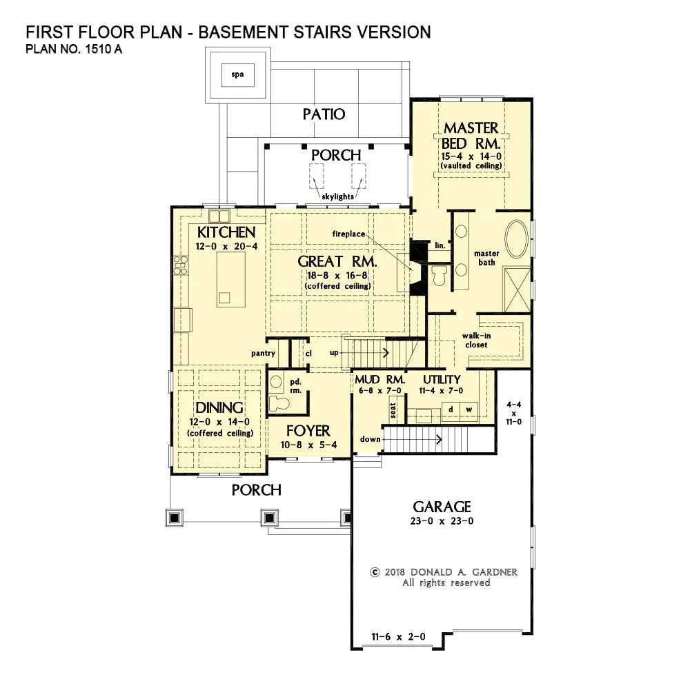 This is the first floor plan image for two story house plan 1510 The Paxton if the home is built over a basement