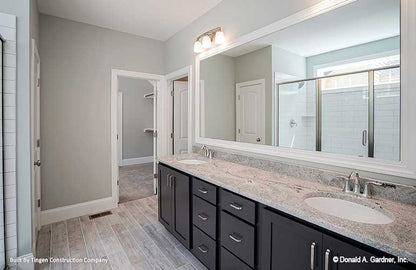 Double sink vanity in the master bathroom. Paxton plan 1510